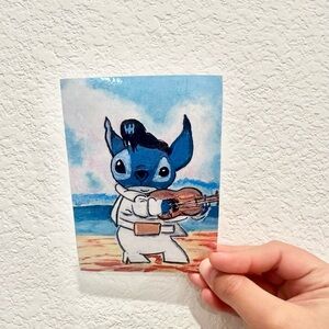 Stitch Elvis Presley Handmade Print Laminated Copy Artwork 5”x 3 1/2”